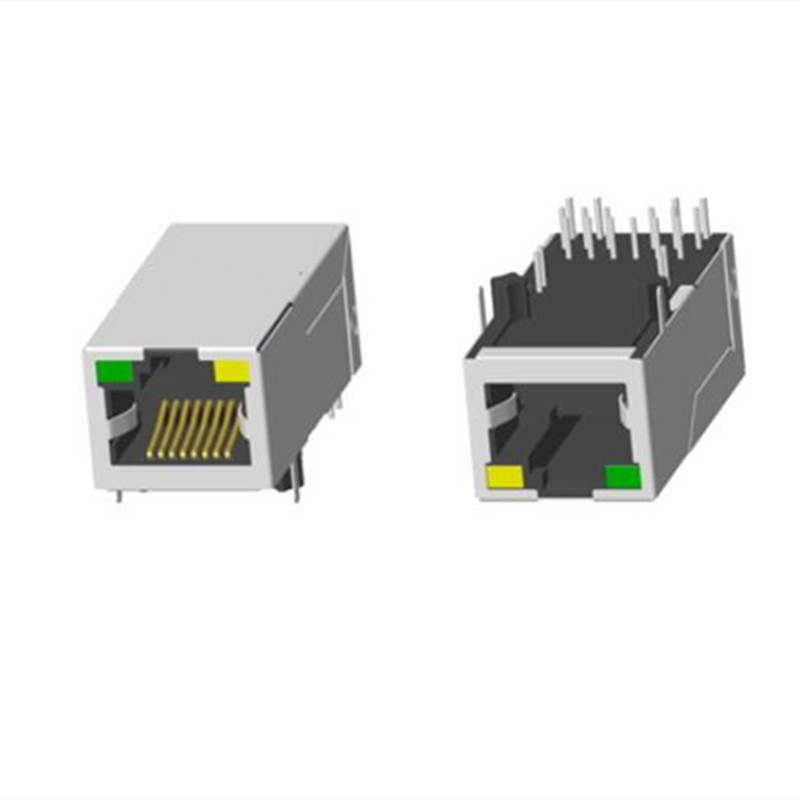 RJ45 1X1 TAB-UP 33mm 带灯带屏蔽带弹片十字脚