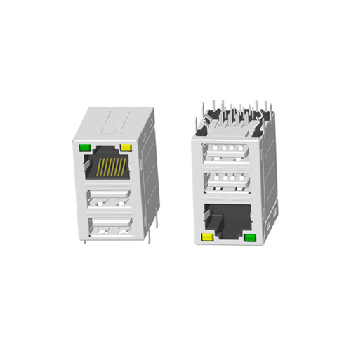 RJ45 1X1 双USB 2.0 带灯 带屏蔽 无弹片网络接口